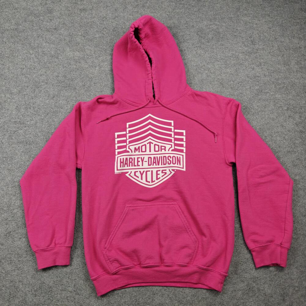 Harley-Davidson Hoodie Womens Small Pink Pullover Hooded Pockets Graphic Print